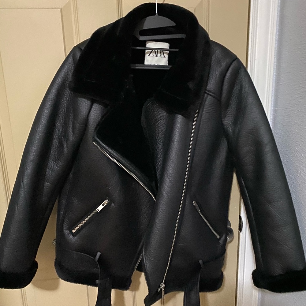 Zara Double Faced Biker Jacket - Black - Large